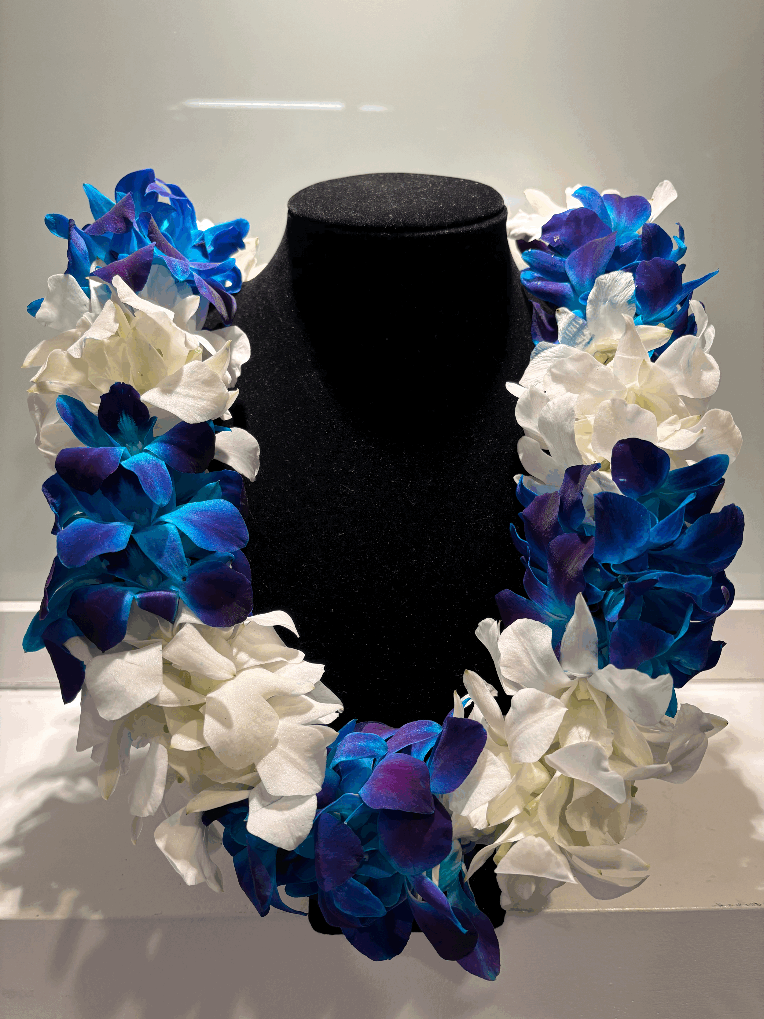 Double Orchid Blue and White Lei