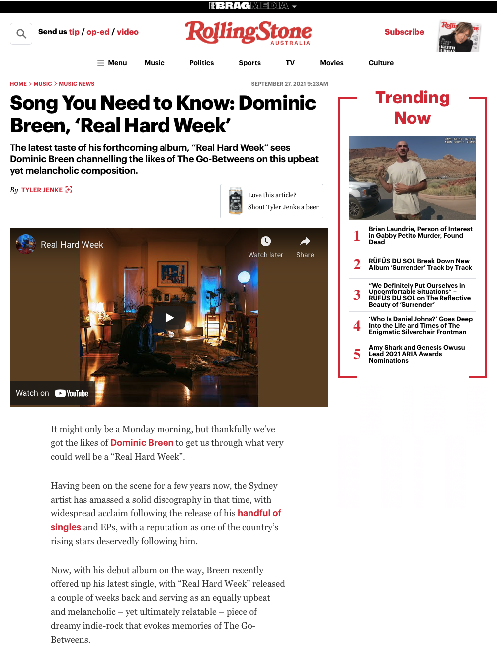 Rolling Stone on Dominic Breen