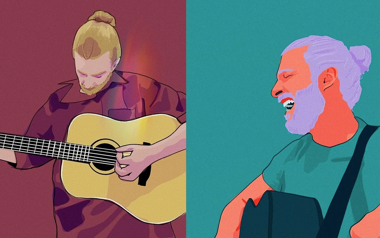 Able Joseph avatars mid performance with acoustic guitar