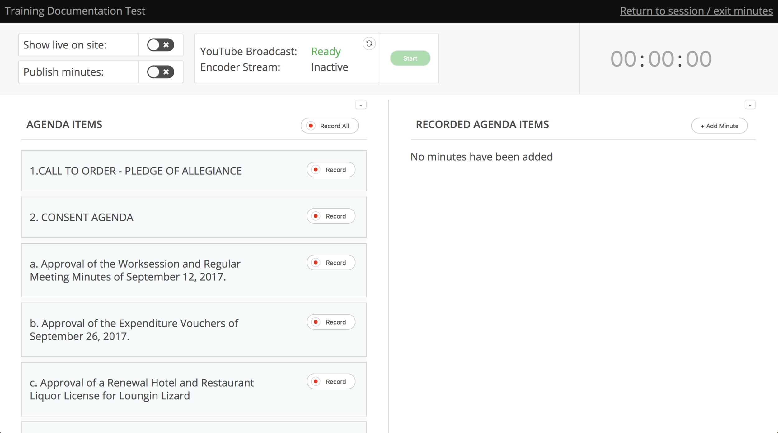 New Minutes Interface