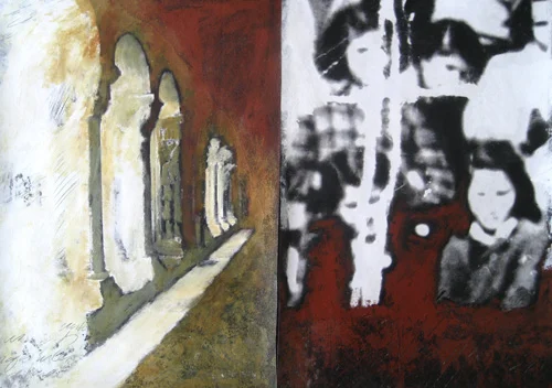 Detail of larger painting - acrylic wit photo transfer.
