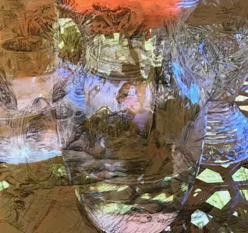 “Glass Energy” charcoal, pastel archival digital print, 30” x 40”