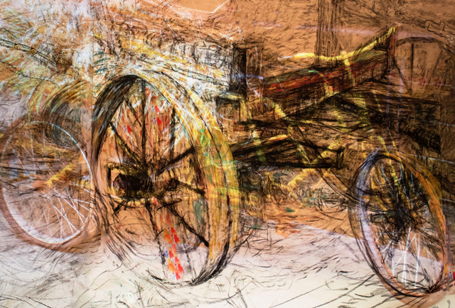 “Bike Dream Static” charcoal, pastel archival digital print, 30” x 40”