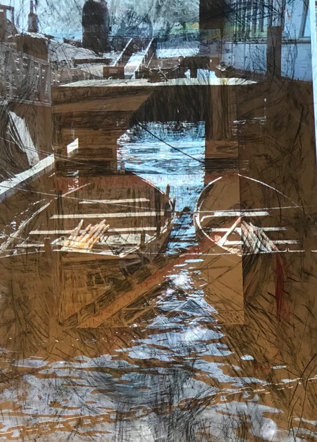 ”Dock Dream”, charcoal, pastel archival digital print 30” x 40”