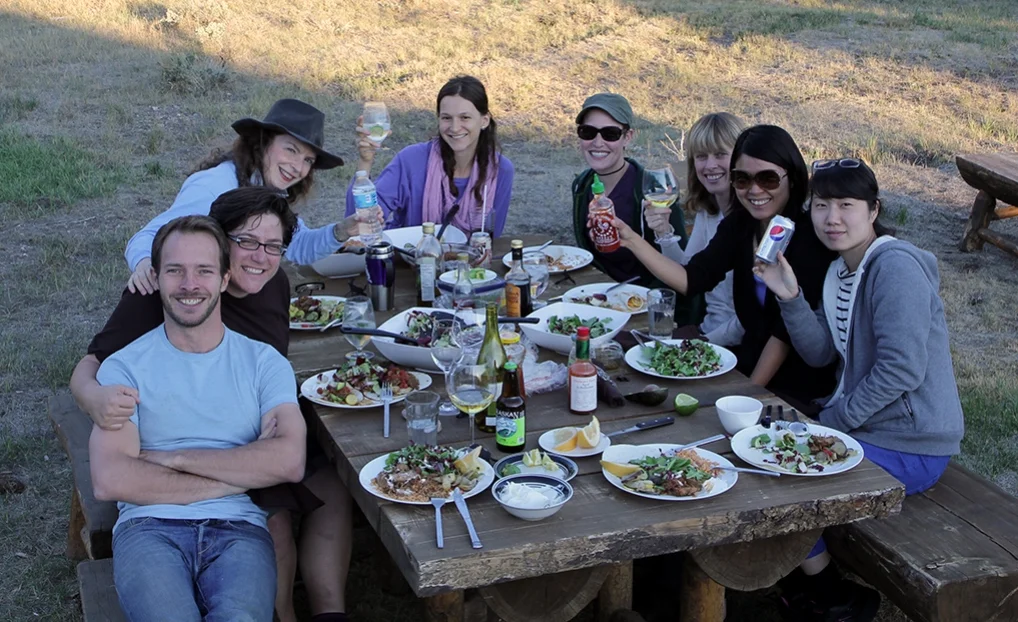 Enjoying an outdoor evening meal with fellow artist residents at Brush Creek Foundation for the Arts, WY 2013