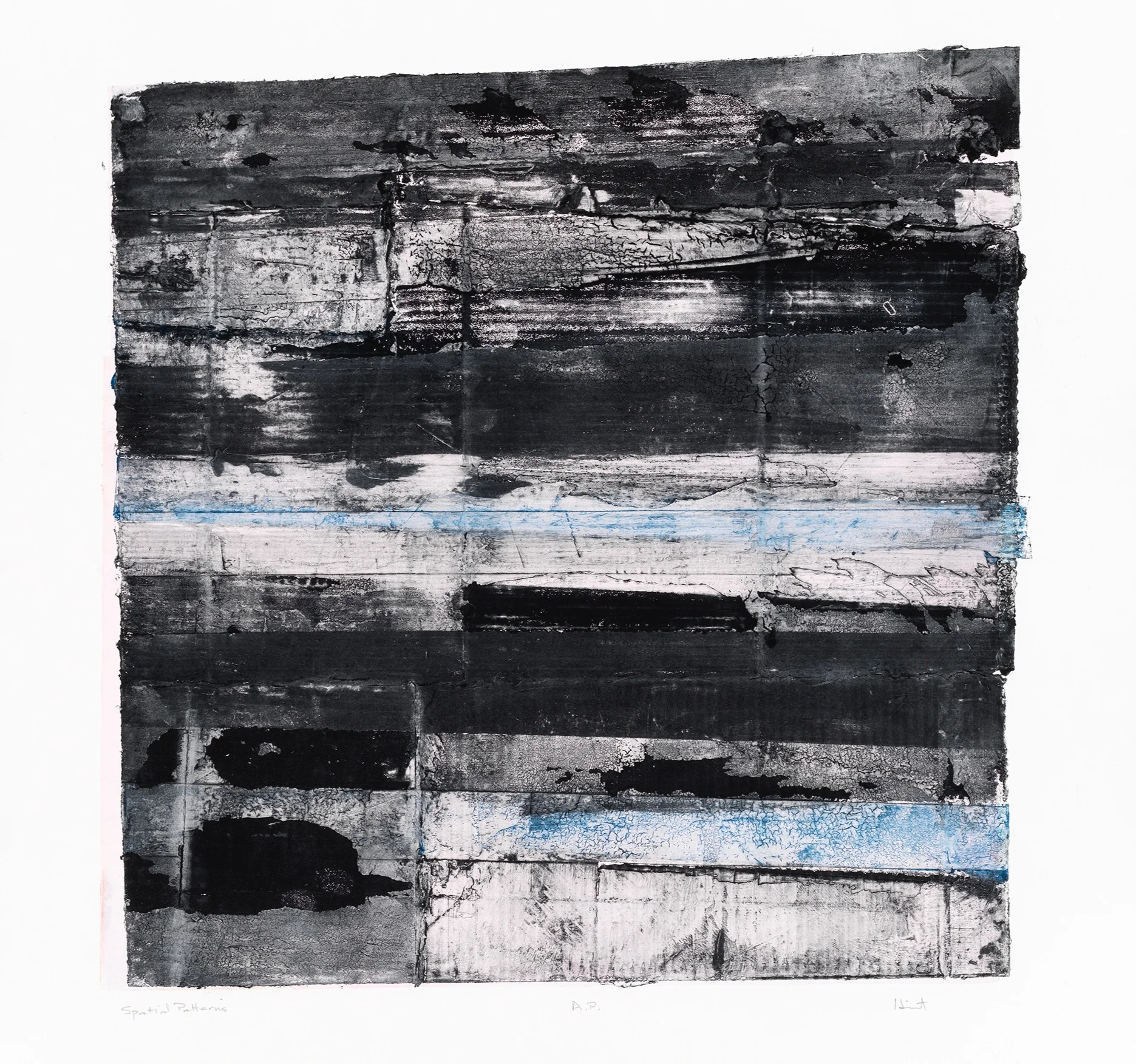 “Spatial Patterns” 24” x 24” (image size) 40” x 28” (paper size), carborundum print, drypoint, relief on cardboard