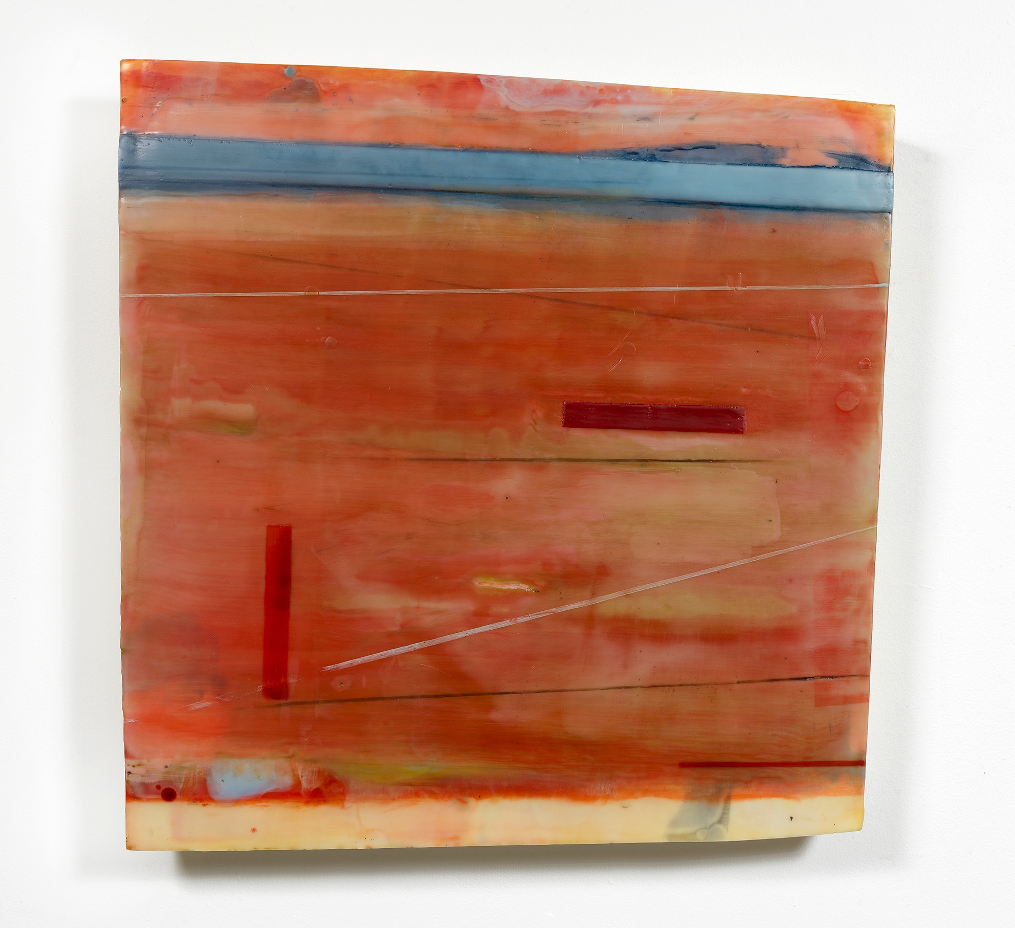 “Harmonic Wave” 26” x 25” encaustic and oil on shaped panel
