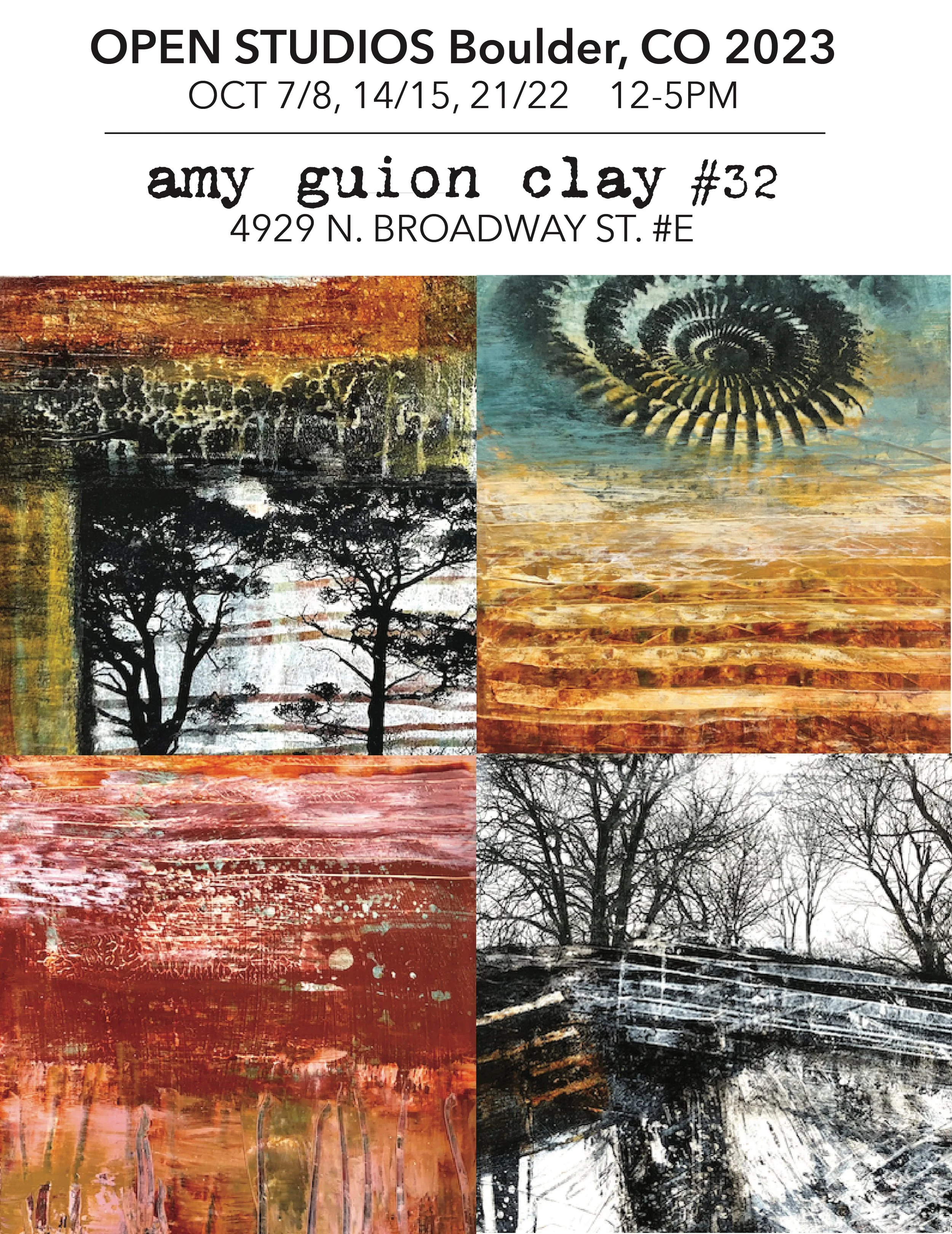 Open Studios Tour 2023 in Boulder, CO, Starting Oct 7/8. More info here