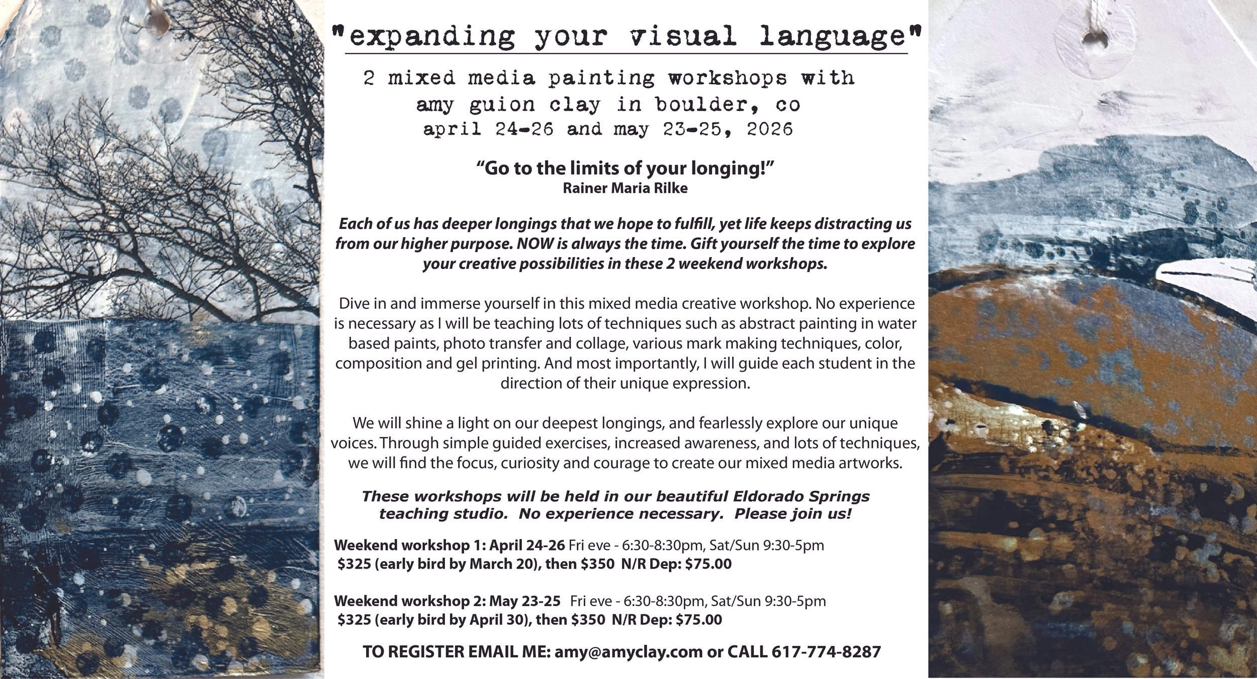 Spring 2026 Mixed Media Painting Workshops in Boulder, CO April 24-26 and May 23-25