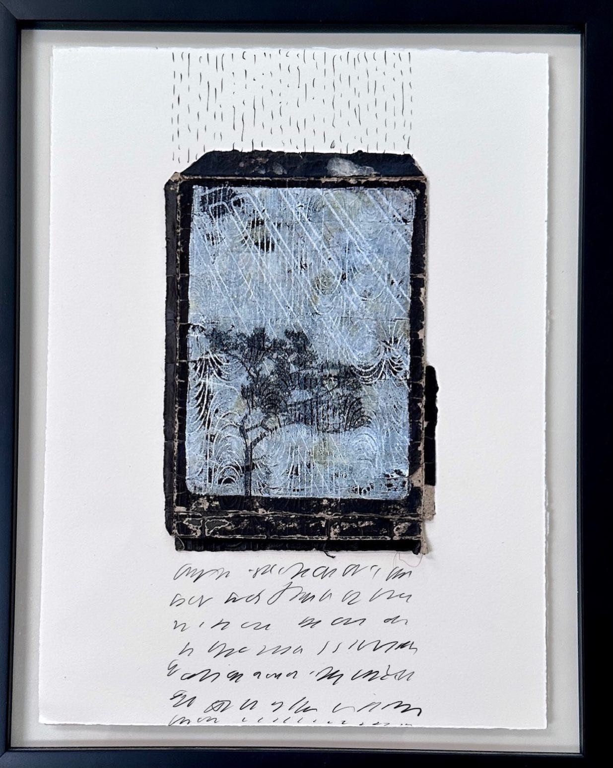 An old Japanese book cover, printed and drawn on. Repurposed and finding a new life. This was hard to let go of, its original beauty needed no embellishment. But I just couldn&rsquo;t help myself 😊