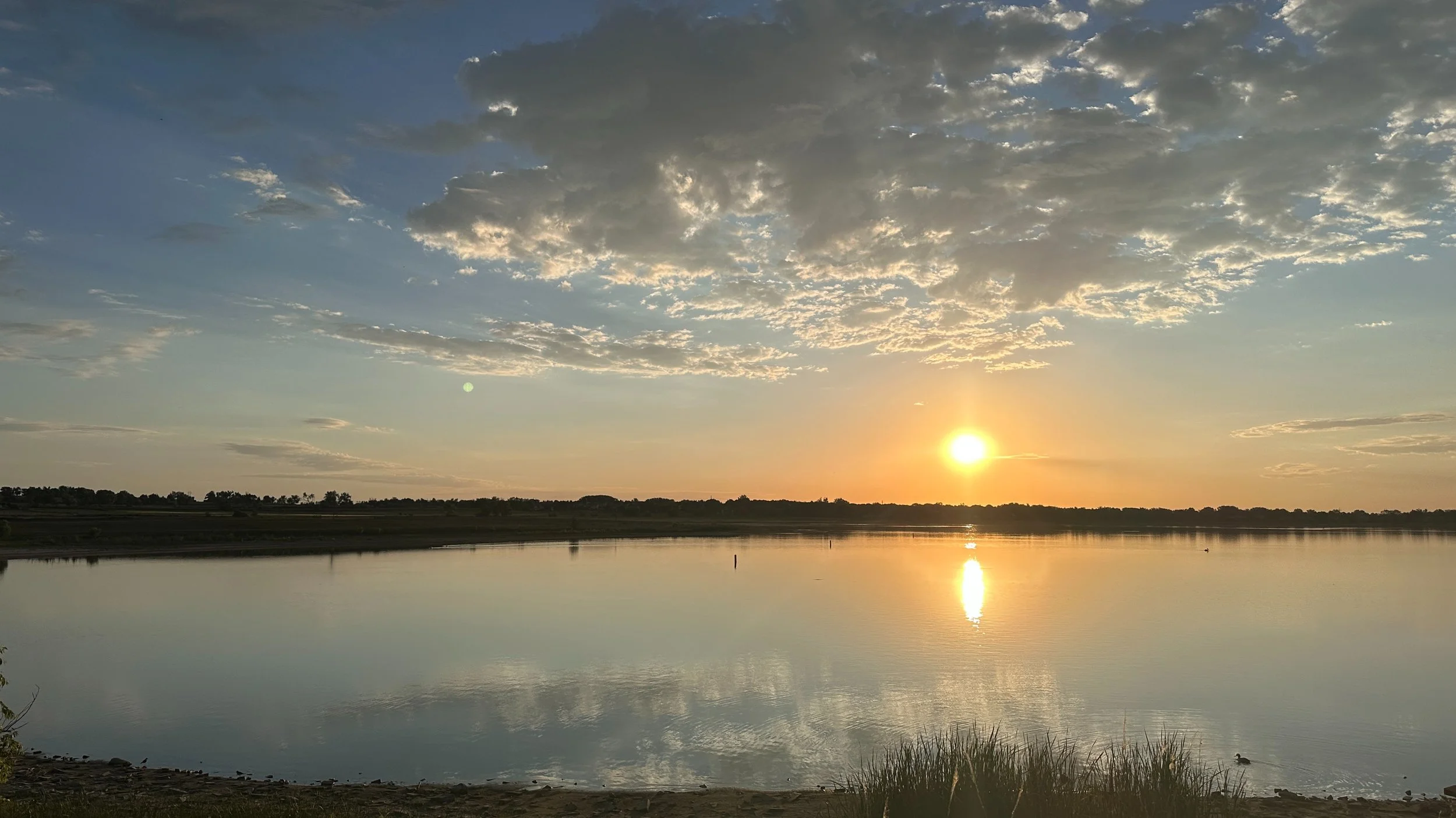 The upside of this summer heat is that I'm getting out for my lake walk earlier every day and enjoying the sunrise across the water.