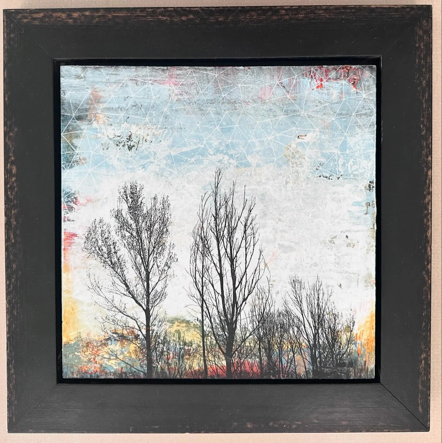 I just love this chunky distressed frame, it makes this painting feel in good company. Weathered, worn, substantial. I don&rsquo;t often frame my paintings on panel, but in some cases it adds another layer of depth ❤️ 
16&rdquo;x 16&rdquo; x 1&rdquo;
