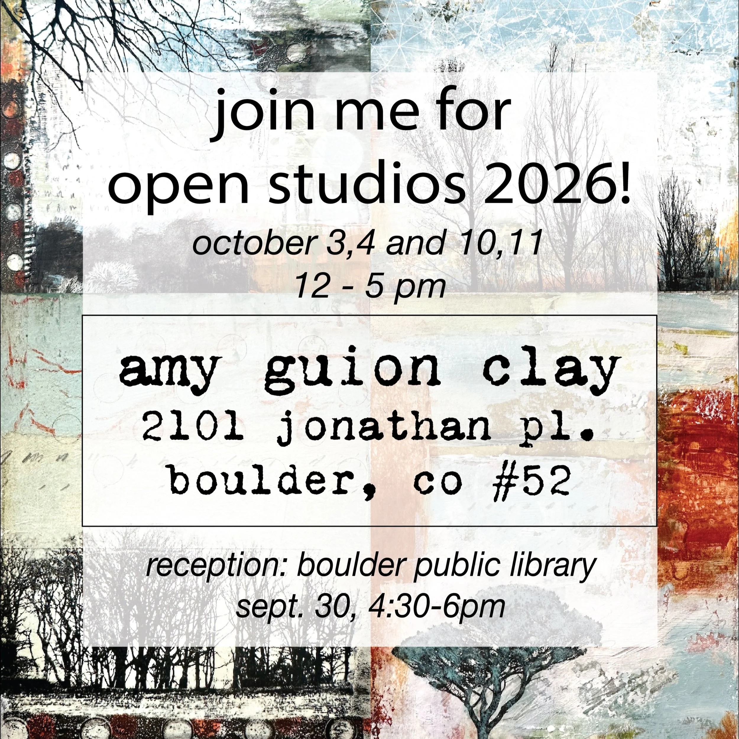 Open Studios Boulder is coming up Oct 3,4 and 10,11! If you are in Boulder, do stop by and say hello. 

I'll be showing with my fellow artist Kathryn Moller at 2101 Jonathan Place - just north of Iris at 22nd St. 

I have loads of new work, especiall