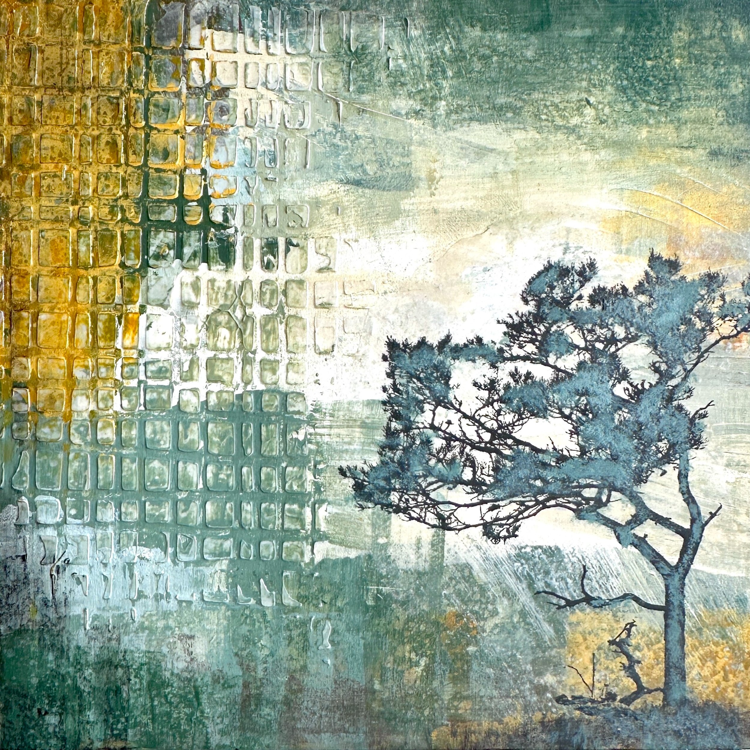 "Without Words" One of the paintings that sold this past Open Studios weekend. This small tree sat tethered to a coastal rock on the island of Korppoo in Finland, where I attended a residency last October. Each tree in my work is a story in