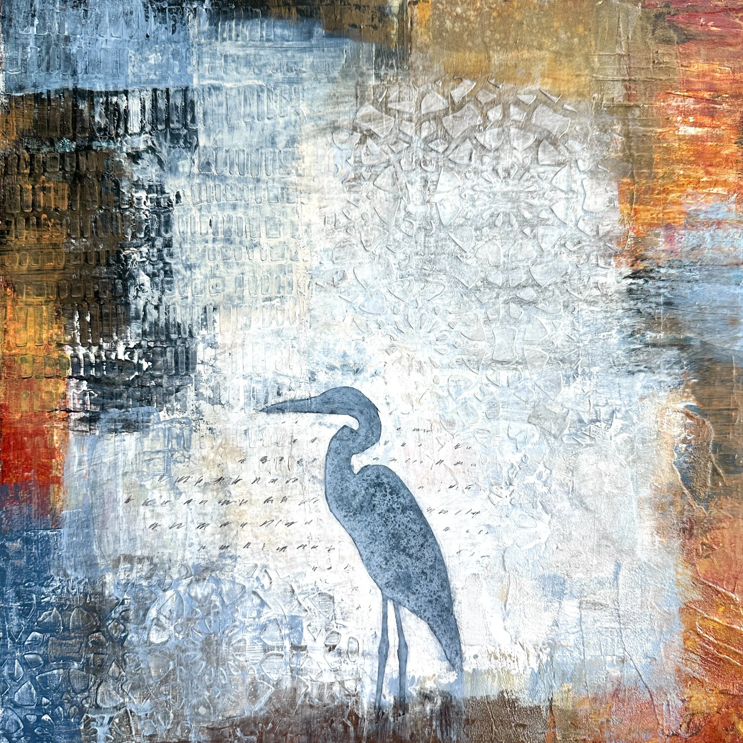 This has been a banner year for Great Blue Herons at the nearby lake, so sooner or later one was bound to show up in my paintings. This needs a bit more work but she wanted to be seen before heading south for the winter 😊