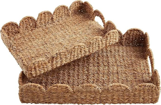 NESTED SCALLOP WOVEN TRAYS - $109