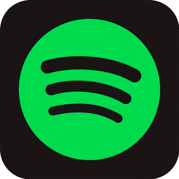 Green Spotify icon on black background.