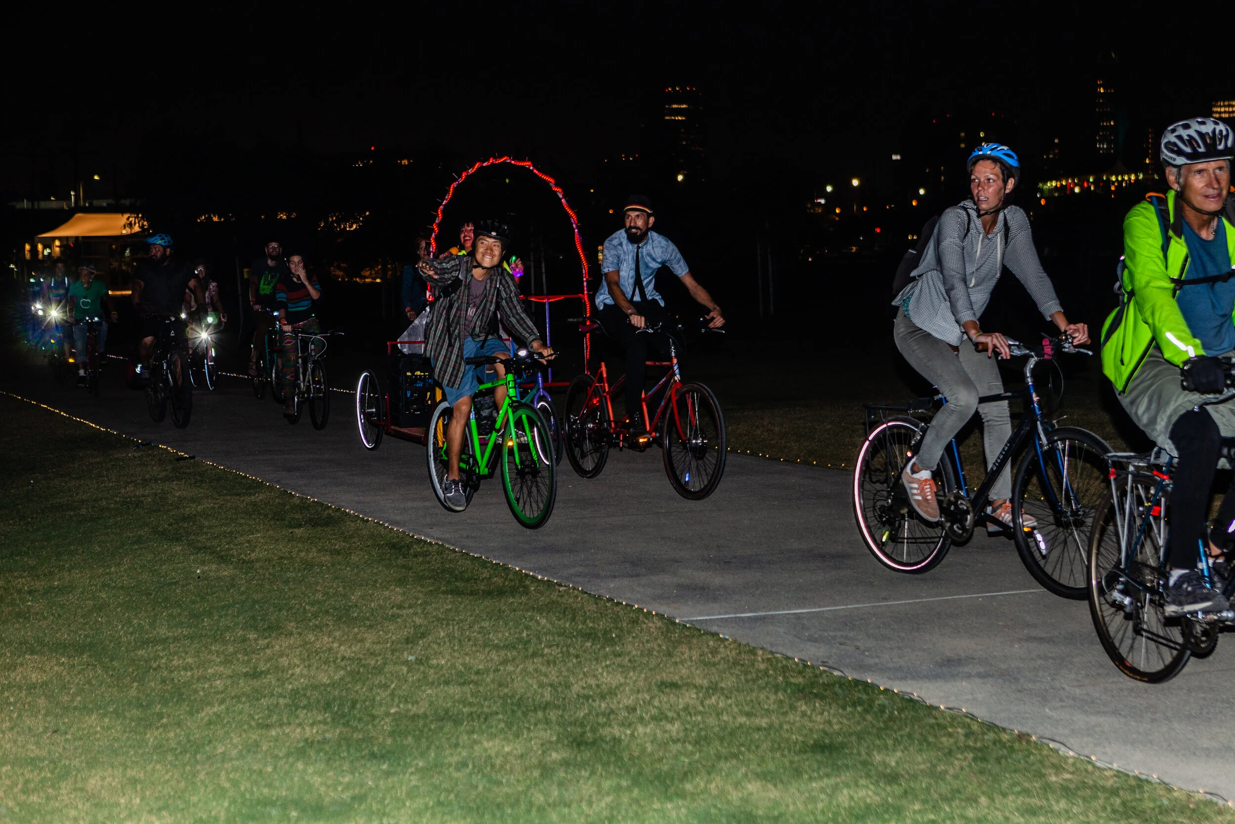 A bike train arriving to Los Angeles State Historic Park for the pedal2parks welcomes Bike!Bike! Party. (Photo: Frank Hom - http://frankhom.com/)