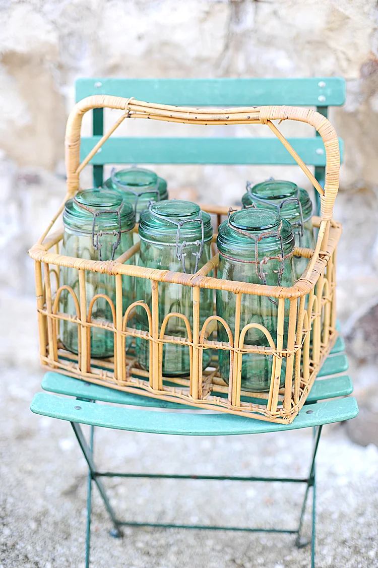 Haven Antiques Vintage French Rattan Bamboo Bottle Wine Carrier Basket Mid-Century Modern