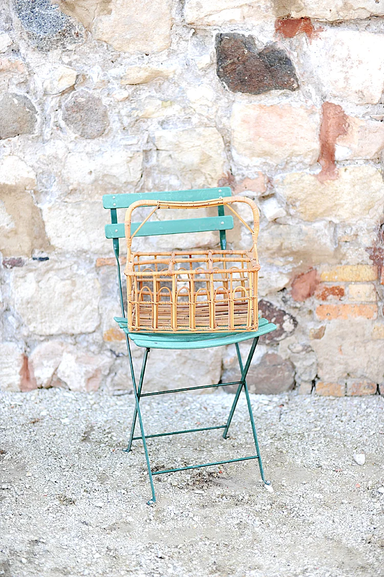 Haven Antiques Vintage French Rattan Bamboo Bottle Wine Carrier Basket Mid-Century Modern