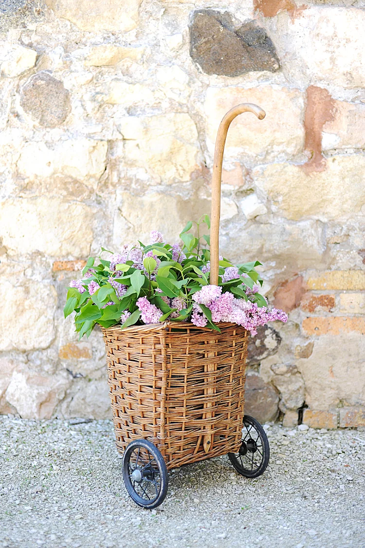 Haven Antiques Antique French Wicker Farmers Market Cart Basket