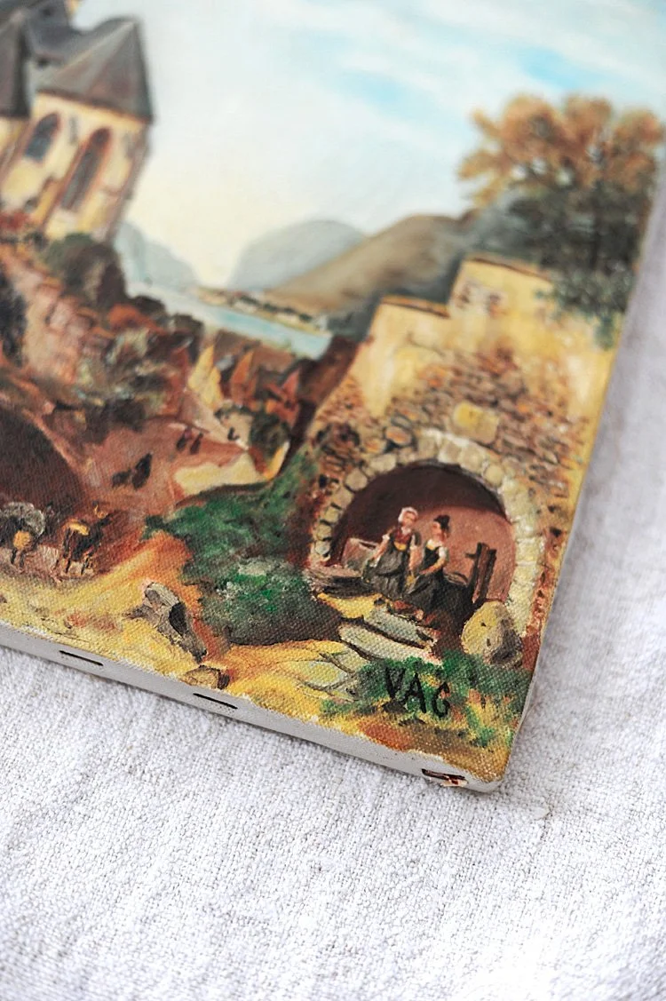 Antique German Pastoral Oil Canvas Painting