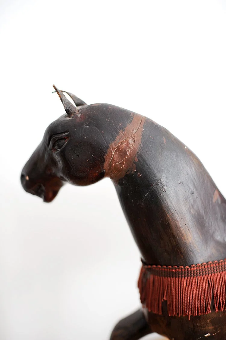 Antique primitive English hand carved wooden horse equestrian statue display 1800's 1900's