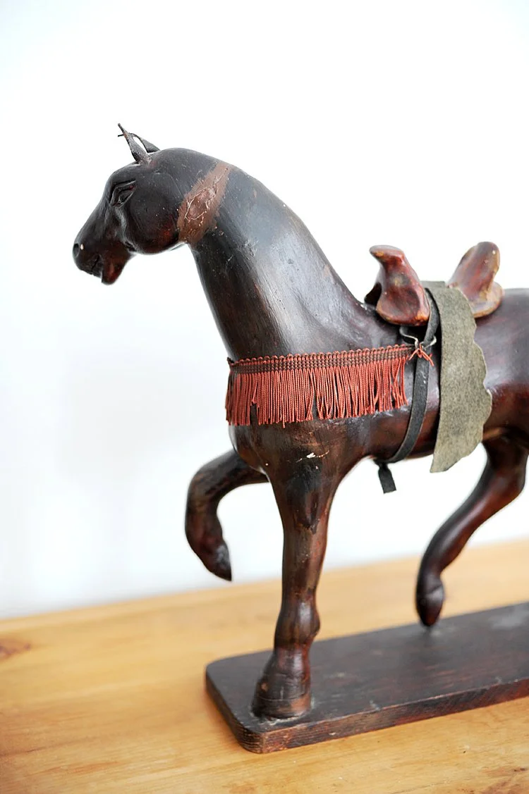 Antique primitive English hand carved wooden horse equestrian statue display 1800's 1900's