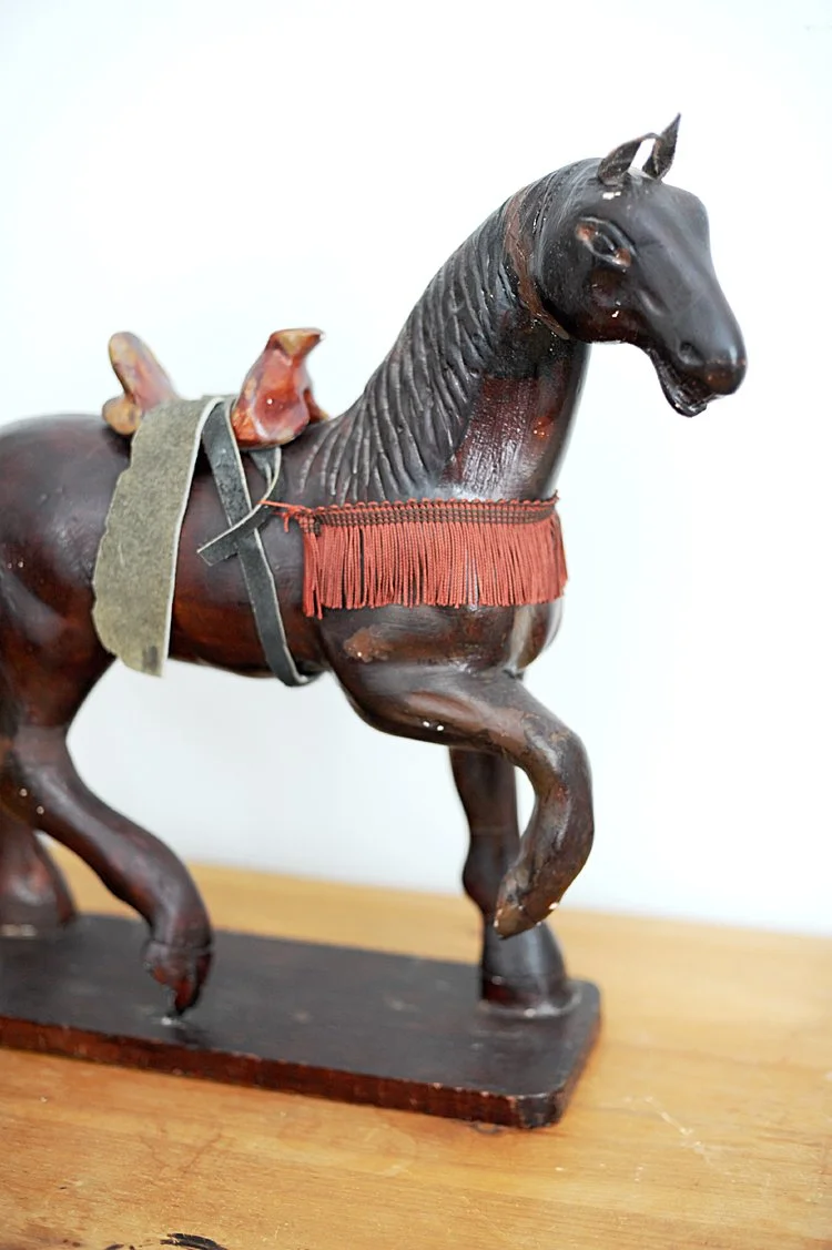 Antique primitive English hand carved wooden horse equestrian statue display 1800's 1900's