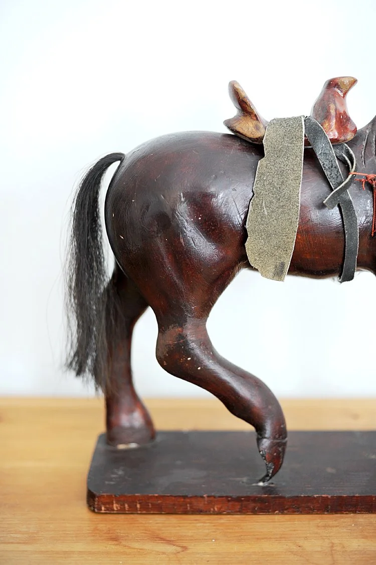 Antique primitive English hand carved wooden horse equestrian statue display 1800's 1900's