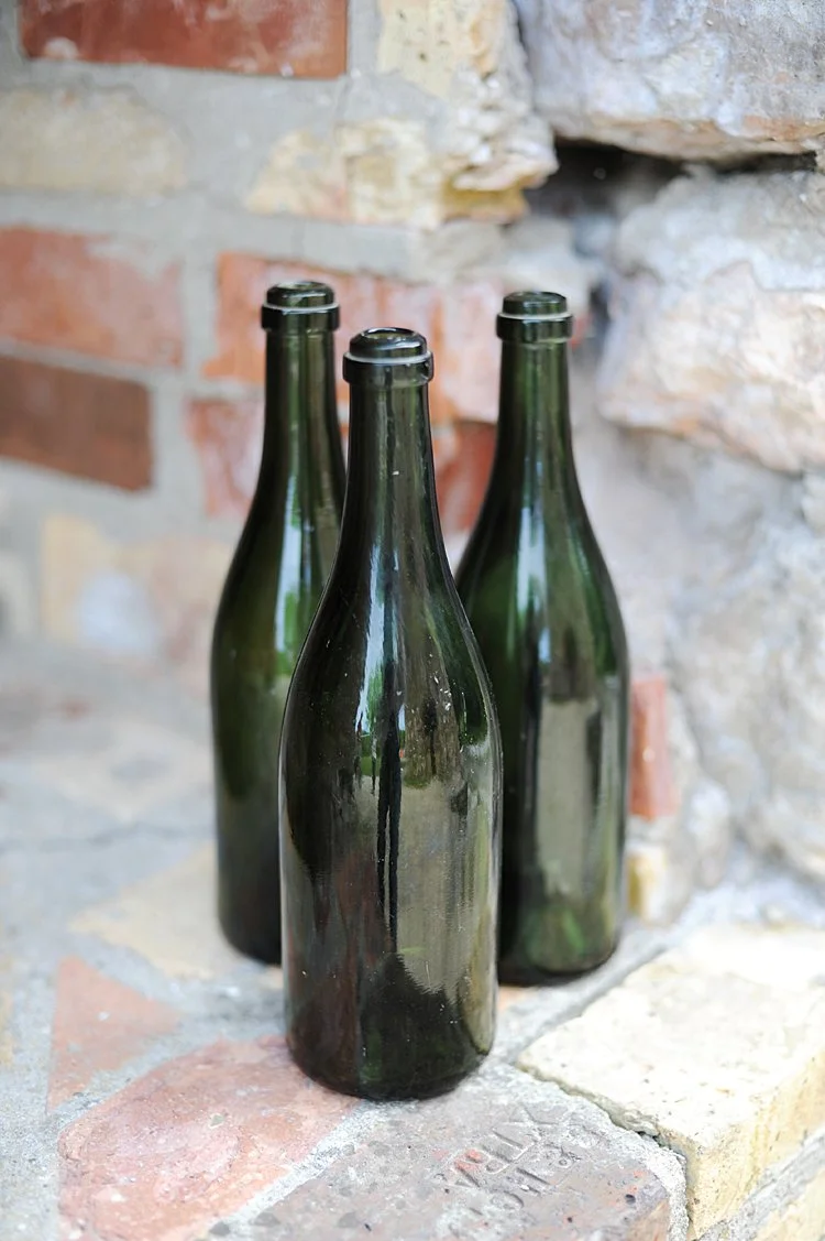 ntique French hand blown dark green wine bottle