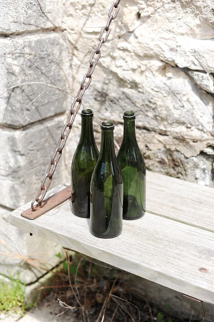 ntique French hand blown dark green wine bottle