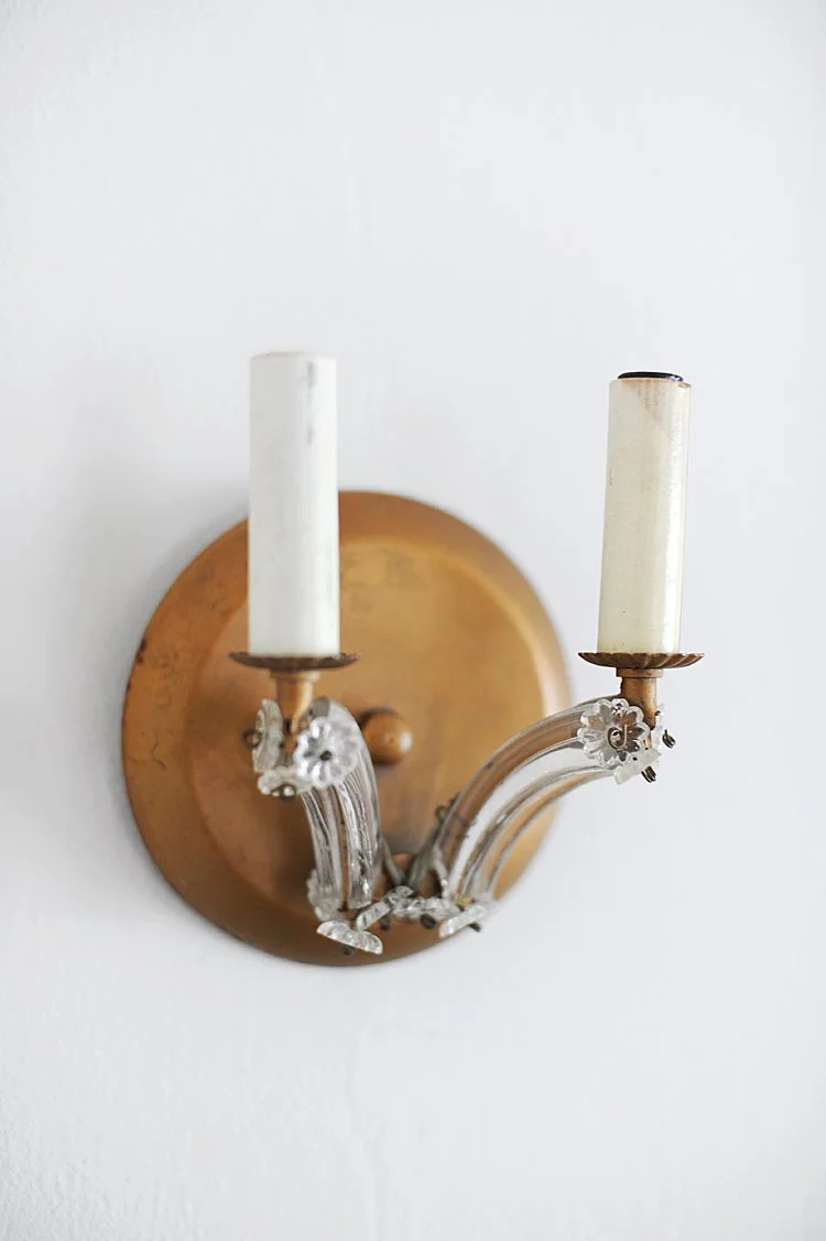 Antique Italian Gilt Rosette Crystal Light Sconce