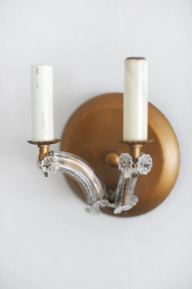 Antique Italian Gilt Rosette Crystal Light Sconce