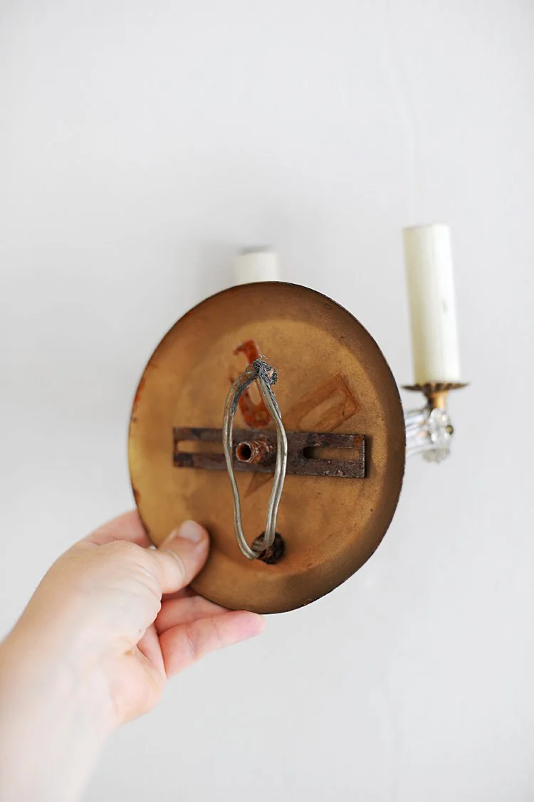 Antique Italian Gilt Rosette Crystal Light Sconce