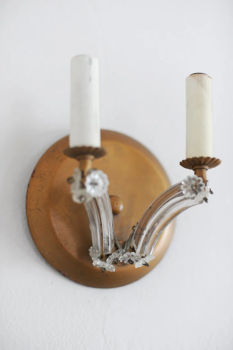 Antique Italian Gilt Rosette Crystal Light Sconce