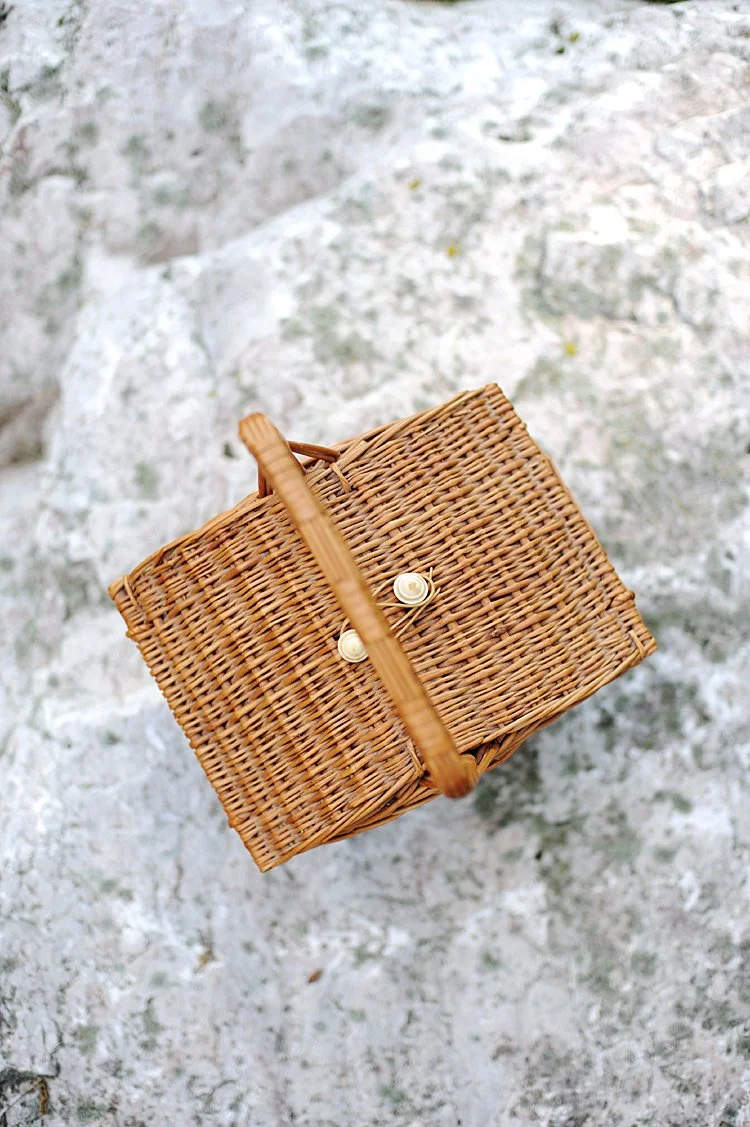 Vintage French Petite Wicker Picnic Basket