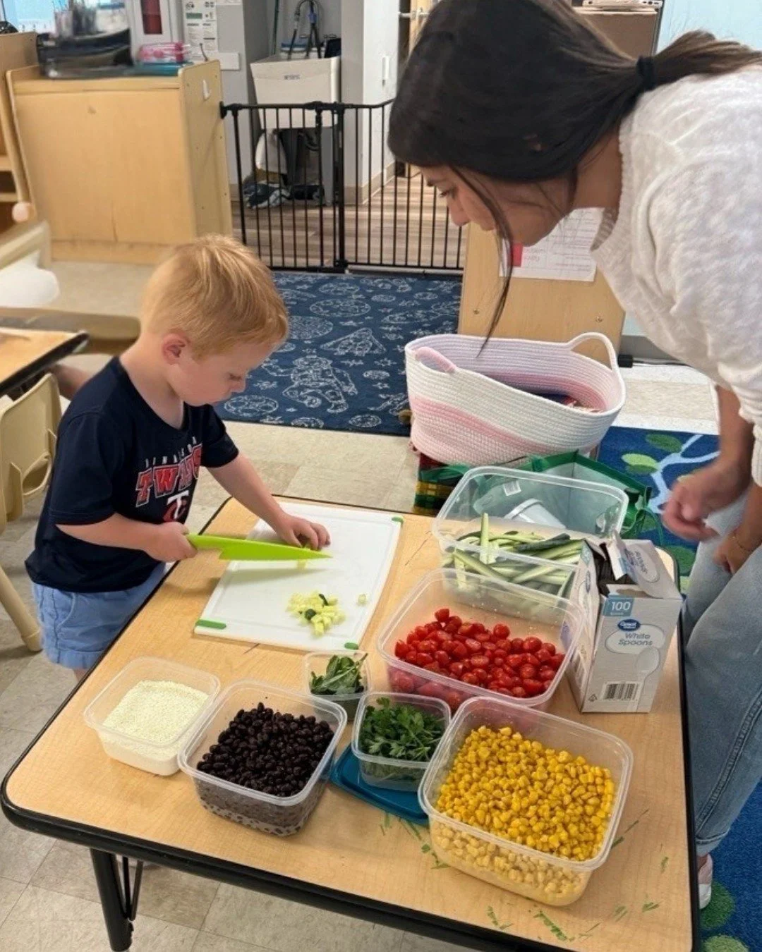 First week of education programs is complete! Over one hundred Pre-K students at Holy Cross Ministries and PC Tots and McPolin Elementary after school students chopped, mixed, tasted and learned last week. The Quinoa &amp; Mint Salad the elementary s
