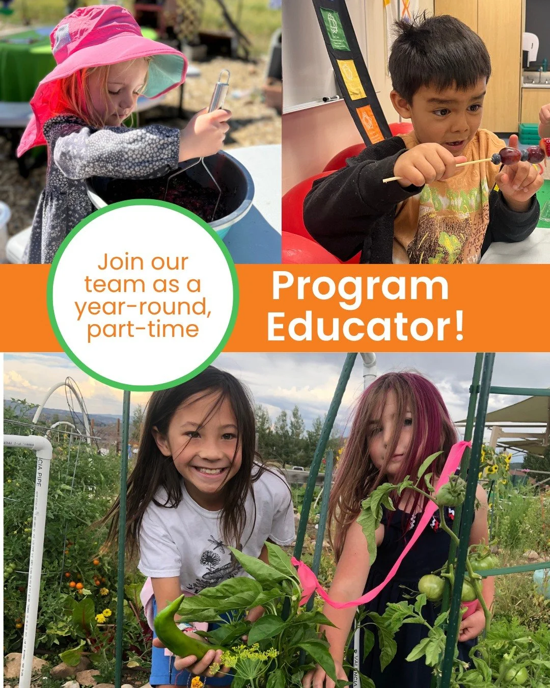 Summit Community Gardens - EATS (SCG-EATS) seeks an educator to lead our seed-to-soil educational programs with youth. We provide hands-on gardening, cooking, nutrition and sustainability lessons all year with both in-school and after-school classes 