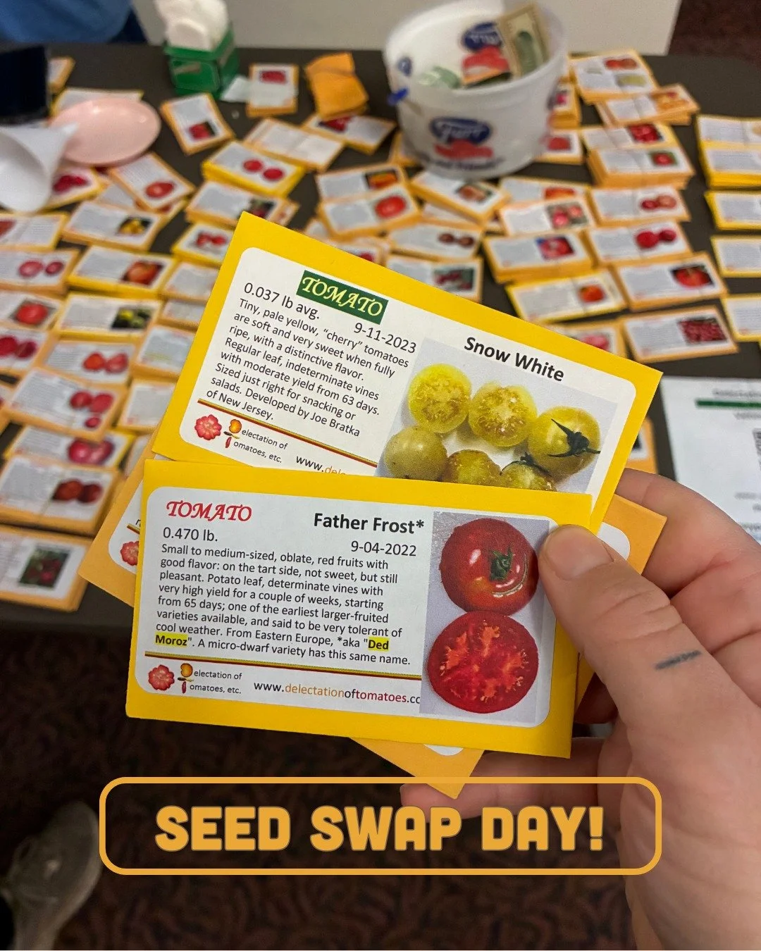 Toe-mae-toe toe-mah-toe. Same thing, right? Nope! 
Jess, our Garden Director, picked up some locally grown tomato seeds at the recent Utah Farm and Food Conference.  She chose varieties with short DTM (days to maturity) ranges to help ensure they fru