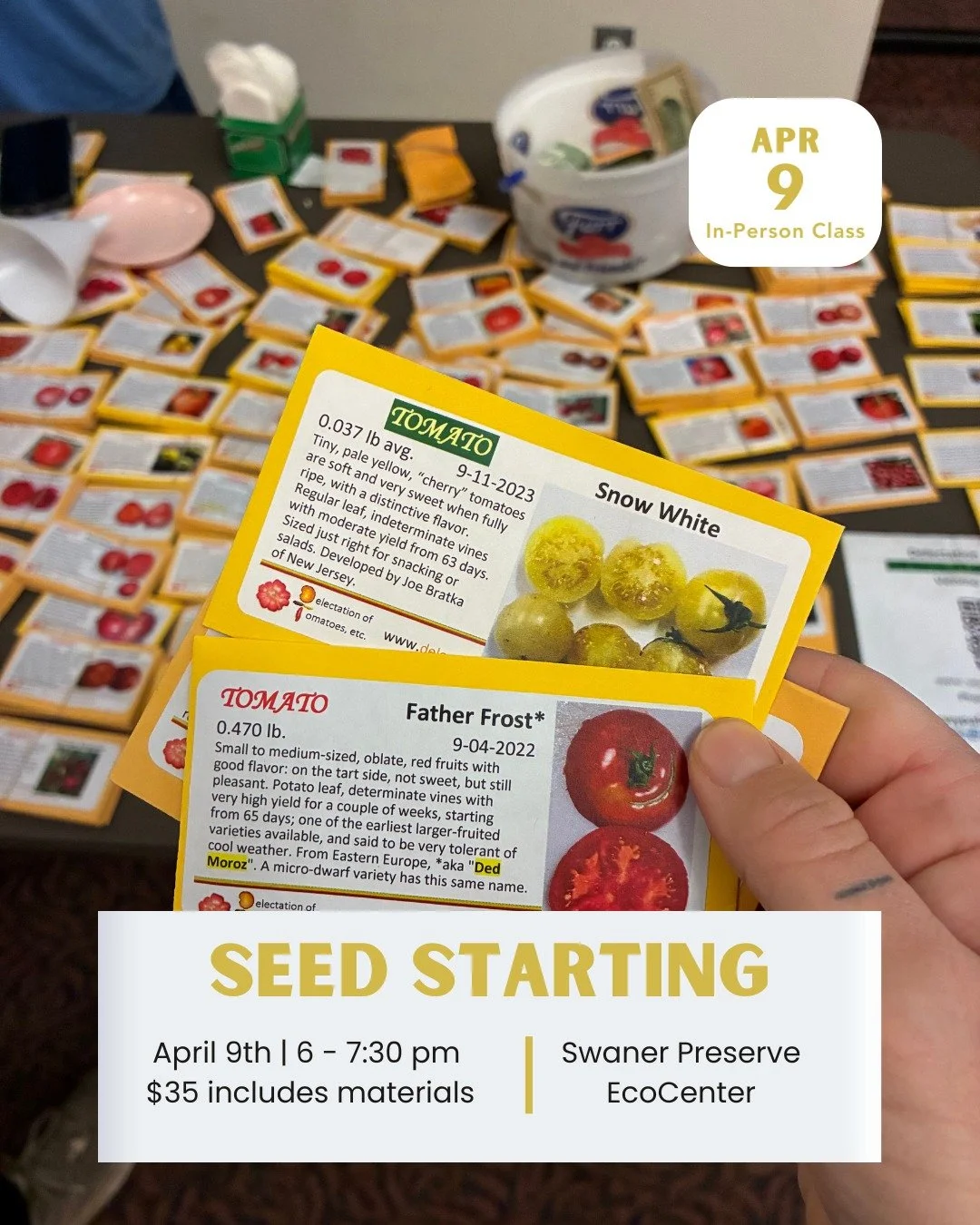 It's warming up outside, but not enough to plant most seeds directly into the garden bed. Join us @swanerpreserve for our first in-person class of the season: Seed Starting. We&rsquo;ll learn all about starting seeds indoors and when to transplant th