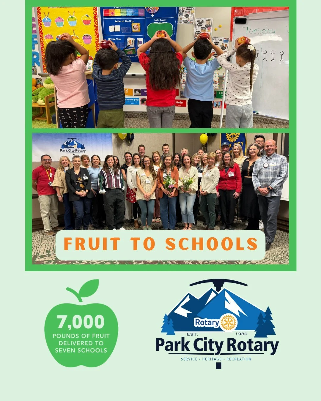 The Noon Rotary distributed $50K this year and we are
proud to be among this group of 12 incredible nonprofits💚🌱🙏🏼🌟
Our grant fuels the Fruit to Schools Program, providing 7,000 pounds of fruits and vegetables to children who are eligible for fr