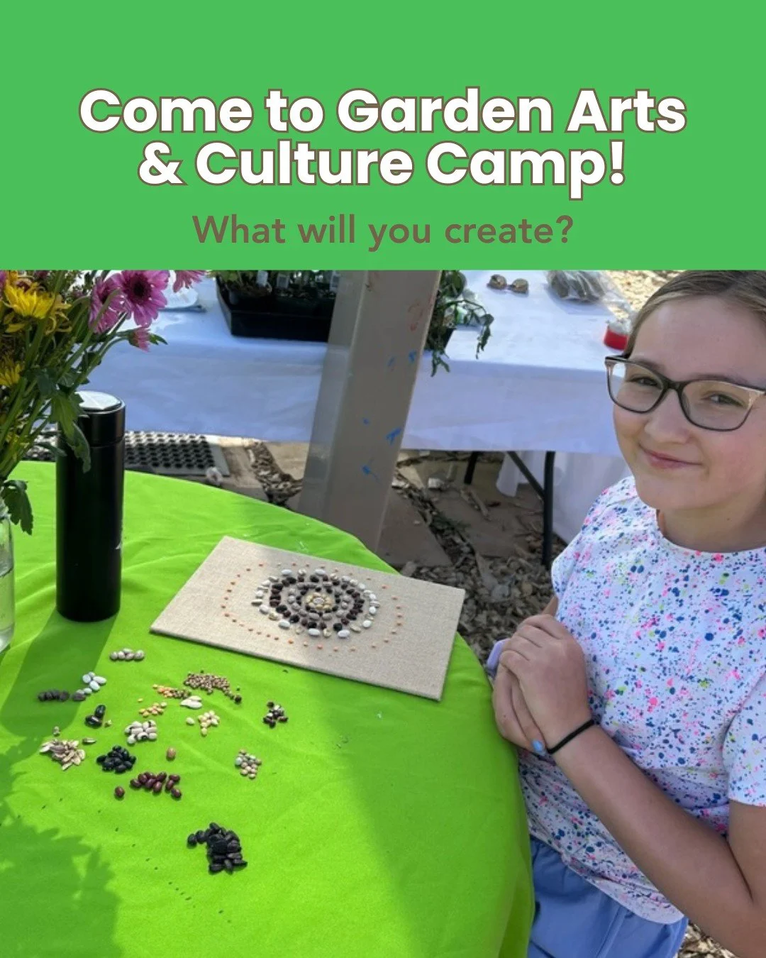 🌼 Imagine the creative expressions campers will design with nature as their guide at Arts and Culture Camp. This week includes a special visit from @artesdemexicoenutah, exploring the connections between culinary arts, growing food, and traditional 