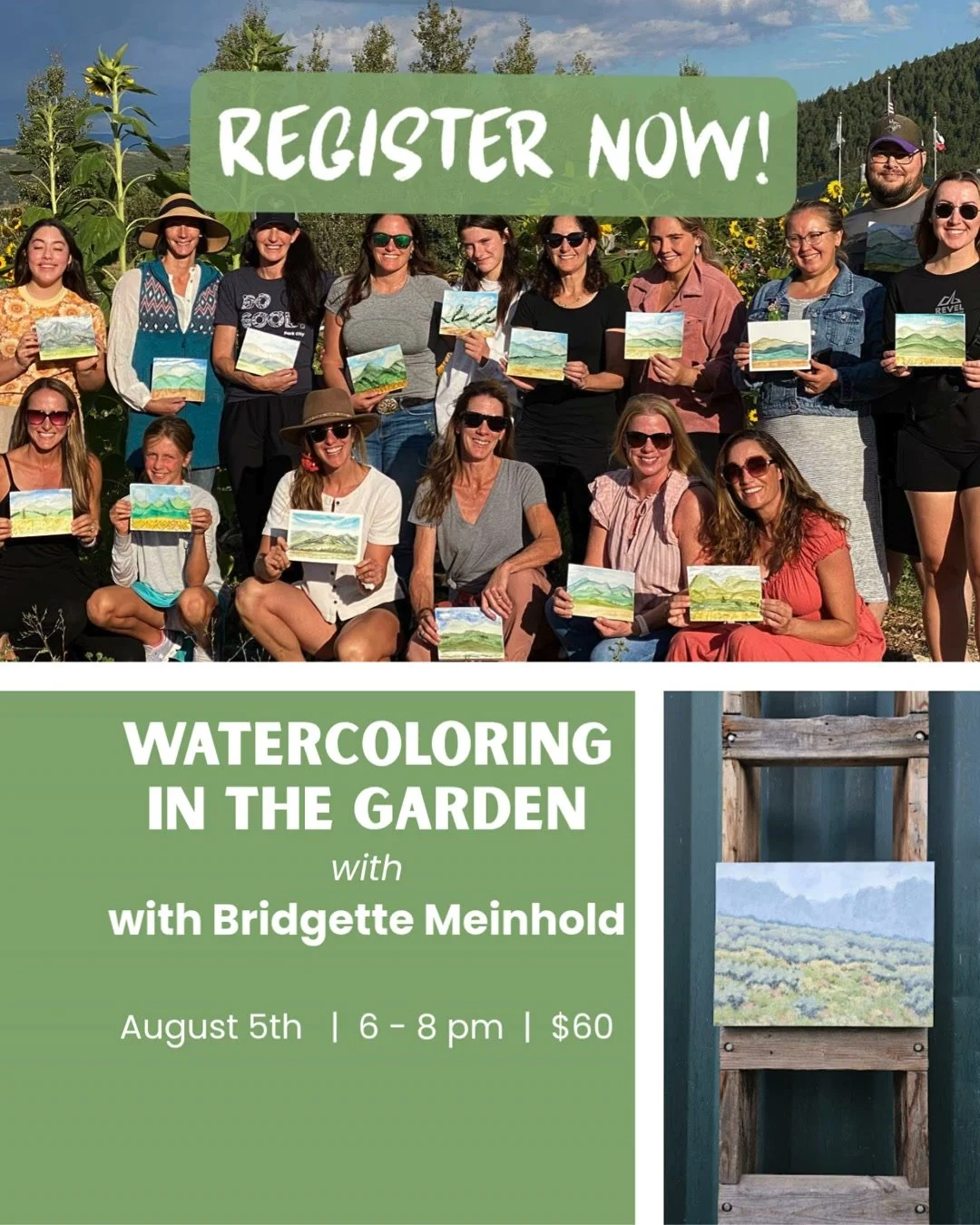 🌱Only a few spots left for this unique watercolor painting experience with local artist @BridgetteMeinhold! Join a fun, all-levels group of painters and transform the glorious, seasonal beauty of the Community Garden into your own masterpiece. All a