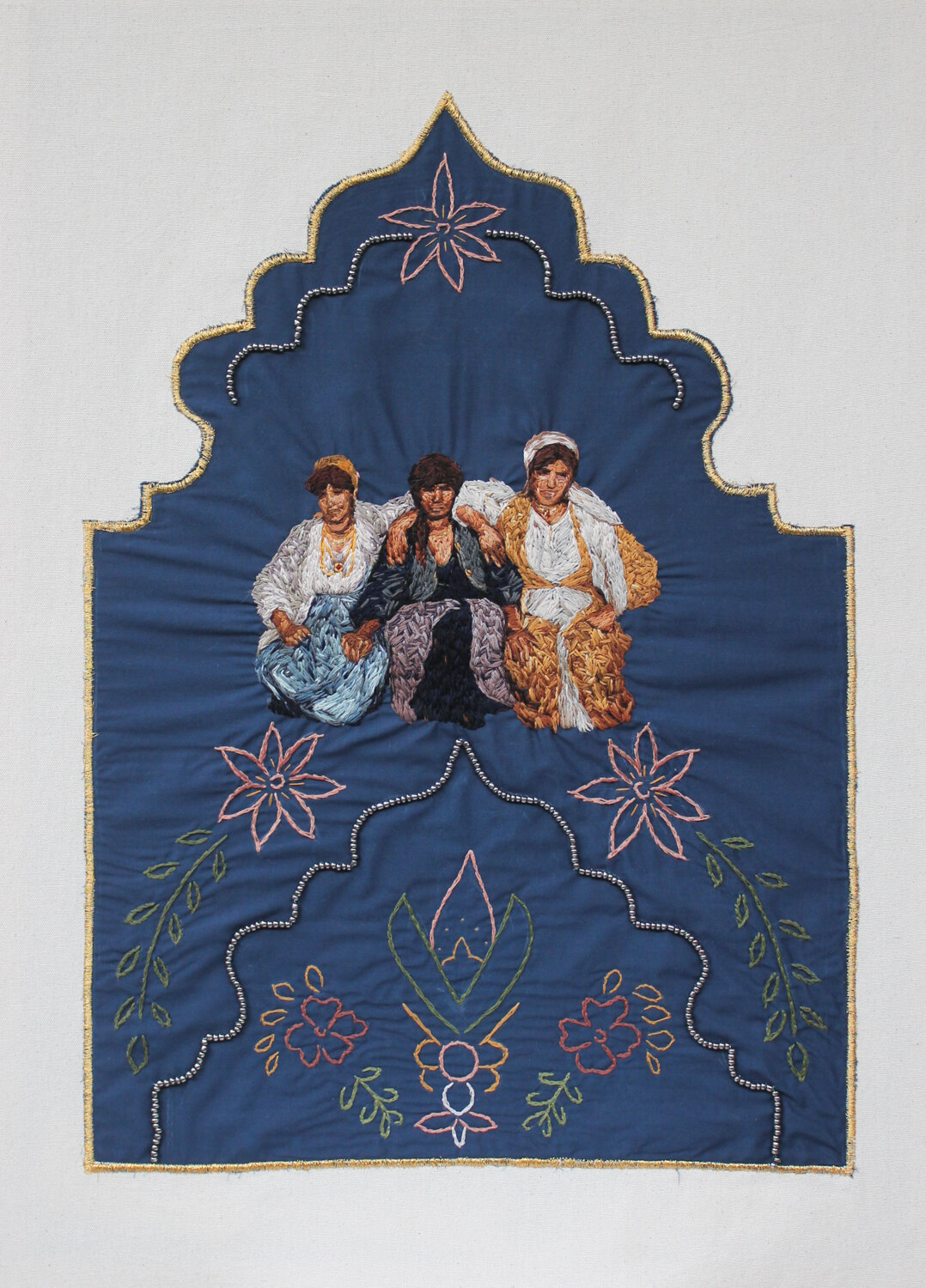  Beizar Aradini -  Three Women , 2019.  Thread, cotton, canvas, beads 
