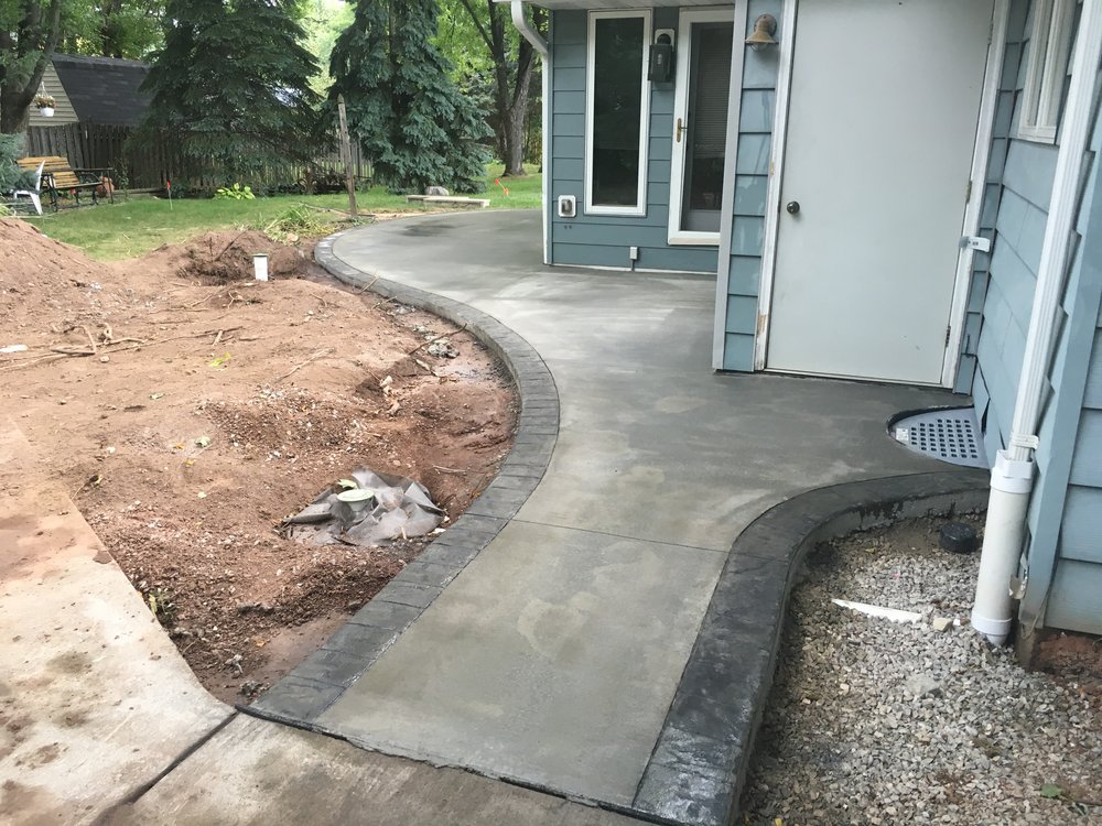 Concrete Curb N Decor, Brushed Concrete Patio With Stamped Border