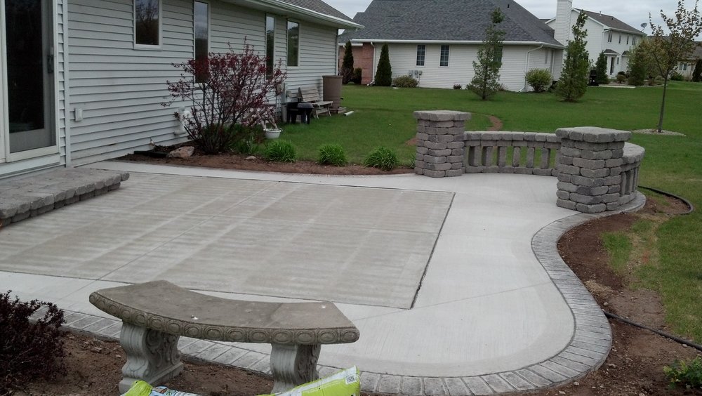 Concrete Curb N Decor, Brushed Concrete Patio With Stamped Border
