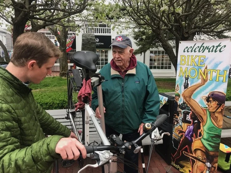 Roger and Max at the Bike Repair Demo during Bike Month (2018)