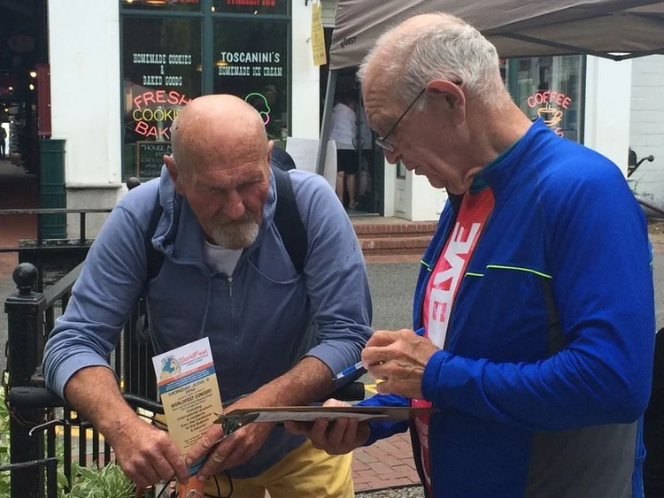 Roger giving his bike safety quiz during WorldFest