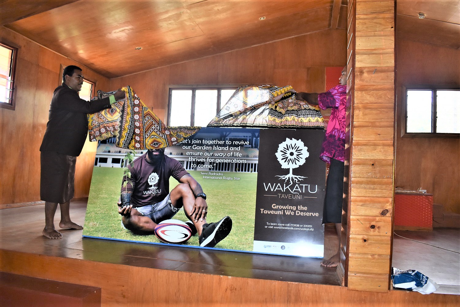 Unveiling of the Wakatu Taveuni billboard featuring professional rugby player Semi Radradra_Wakatu Taveuni's first champion.JPG